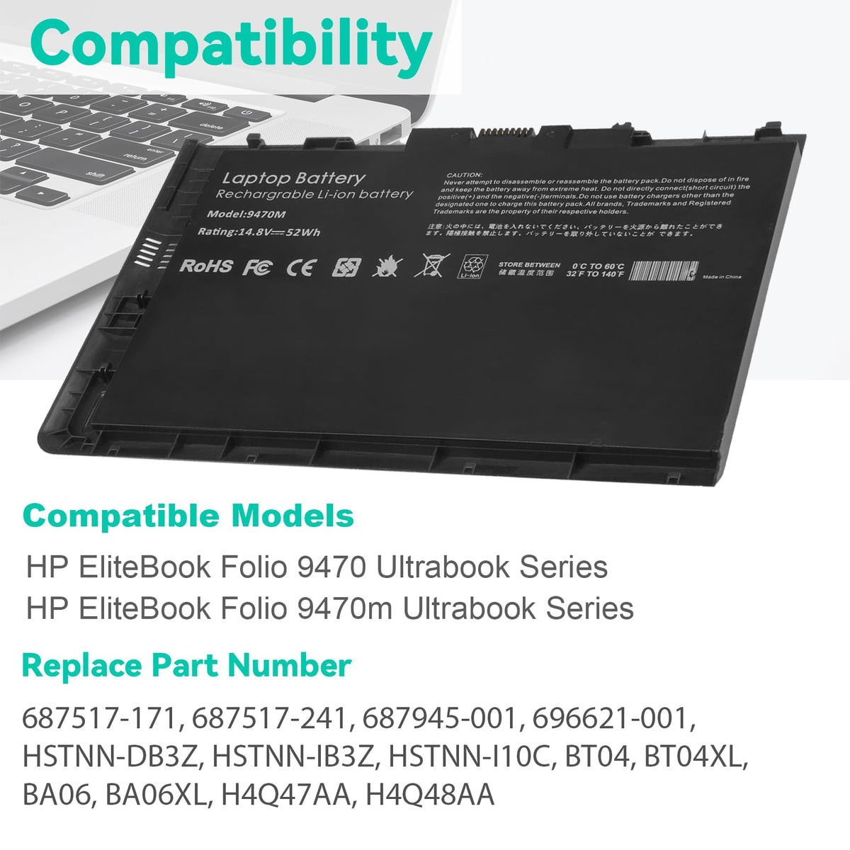 TREE.NB BT04XL laptop battery for HP EliteBook Folio 9470M enables smooth performance during travel.