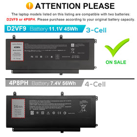 TREE.NB D2VF9 battery front view with slim profile for Dell