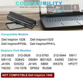 TREE.NB high-capacity battery for Dell Inspiron 1526, side view, reliable portable power.