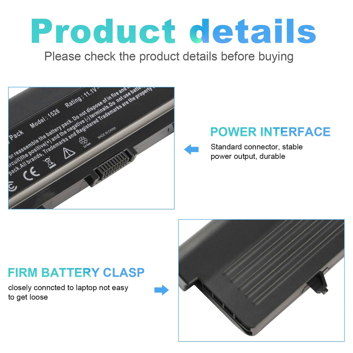 TREE.NB high-capacity battery for Dell Inspiron 1545, top-label view, extended life.