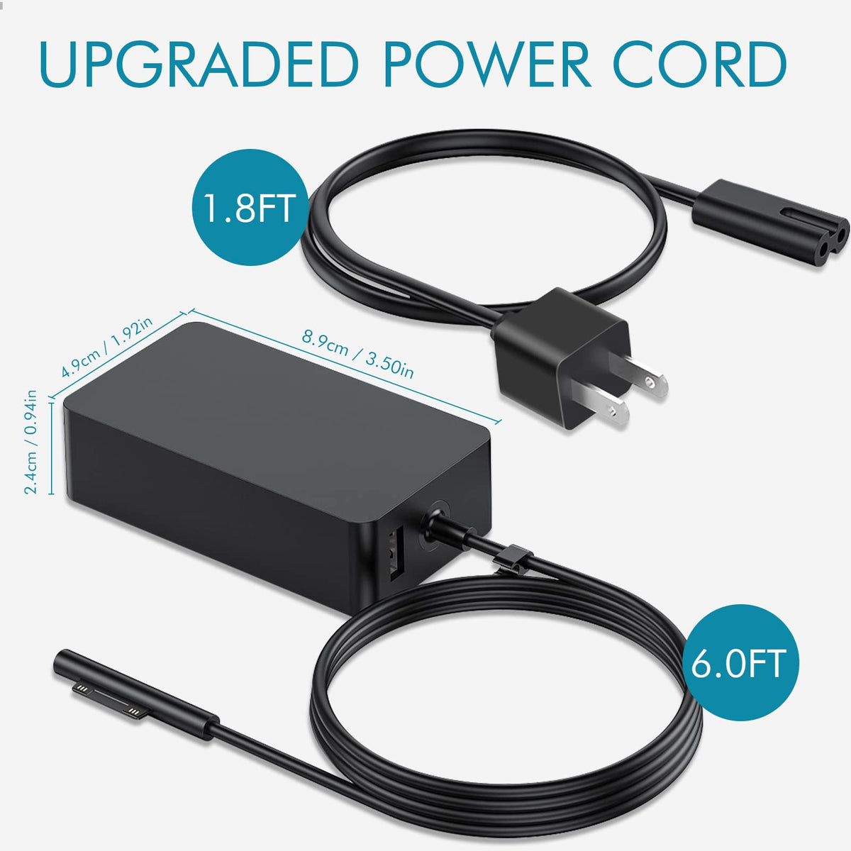 TREE.NB Surface Pro Charger with USB port charges phone simultaneously.