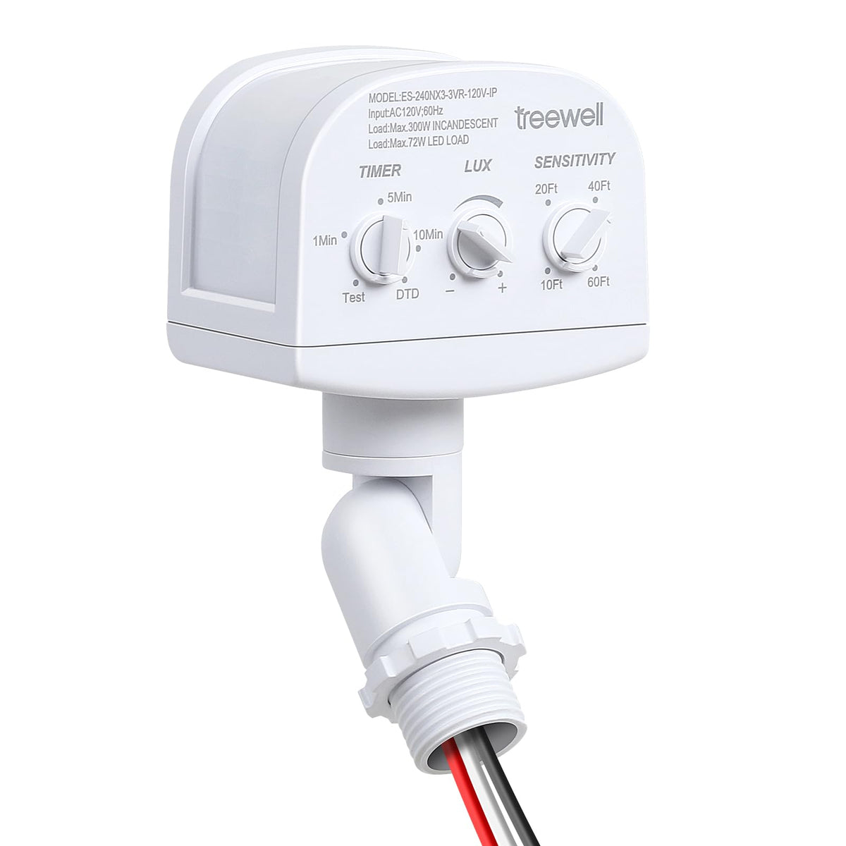 TREEWELL 240 degree sensor with rotatable neck for precise porch lighting