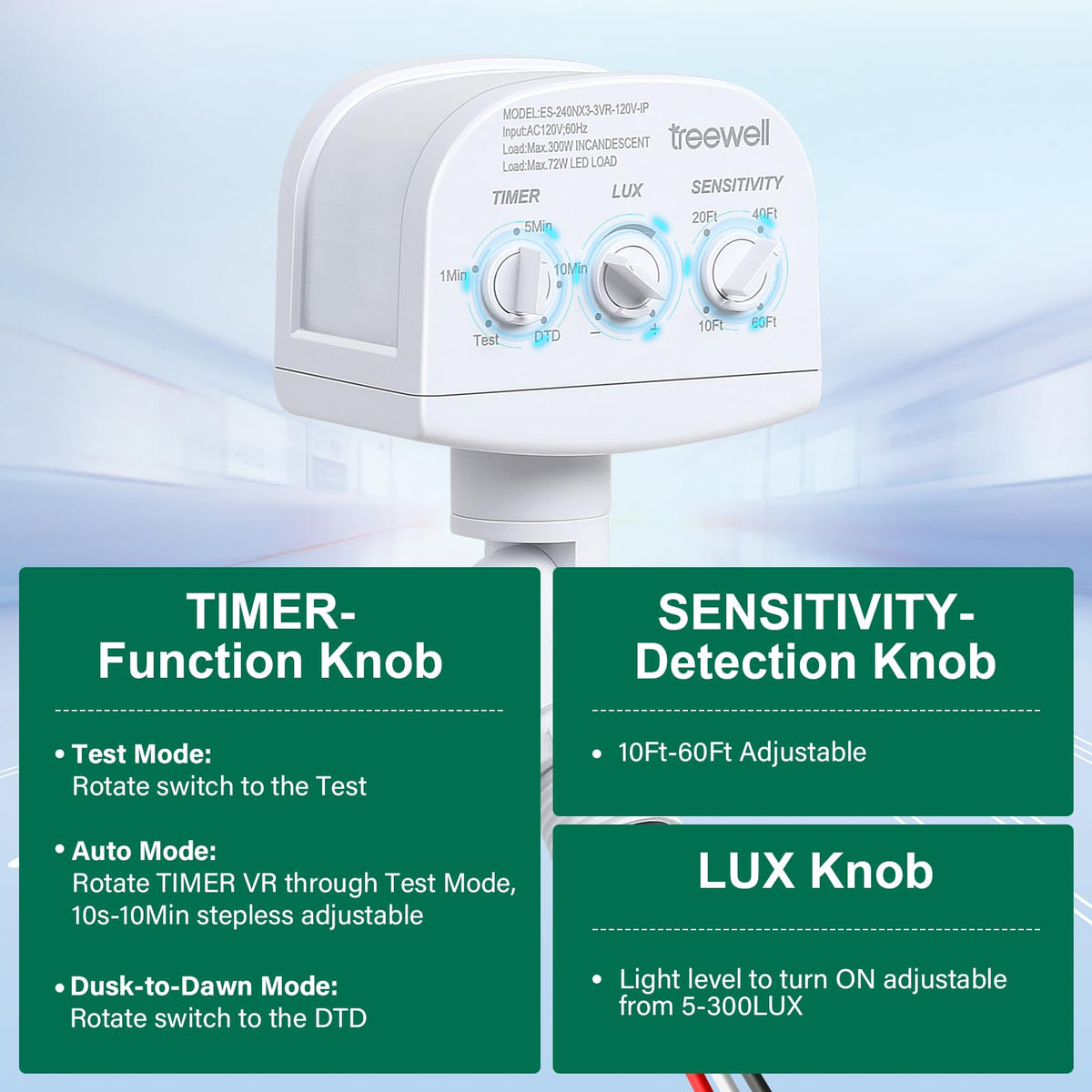 TREEWELL detection range 60 feet captures distant motion for security