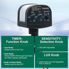 TREEWELL rotatable sensor head enables precise aiming for porch or driveway lighting.