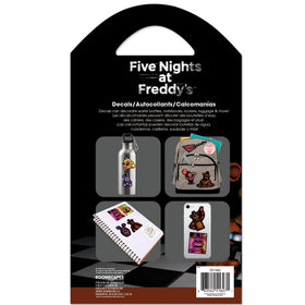Five Nights at Freddy’s vinyl decals in packaging for sustainable, reusable storage.
