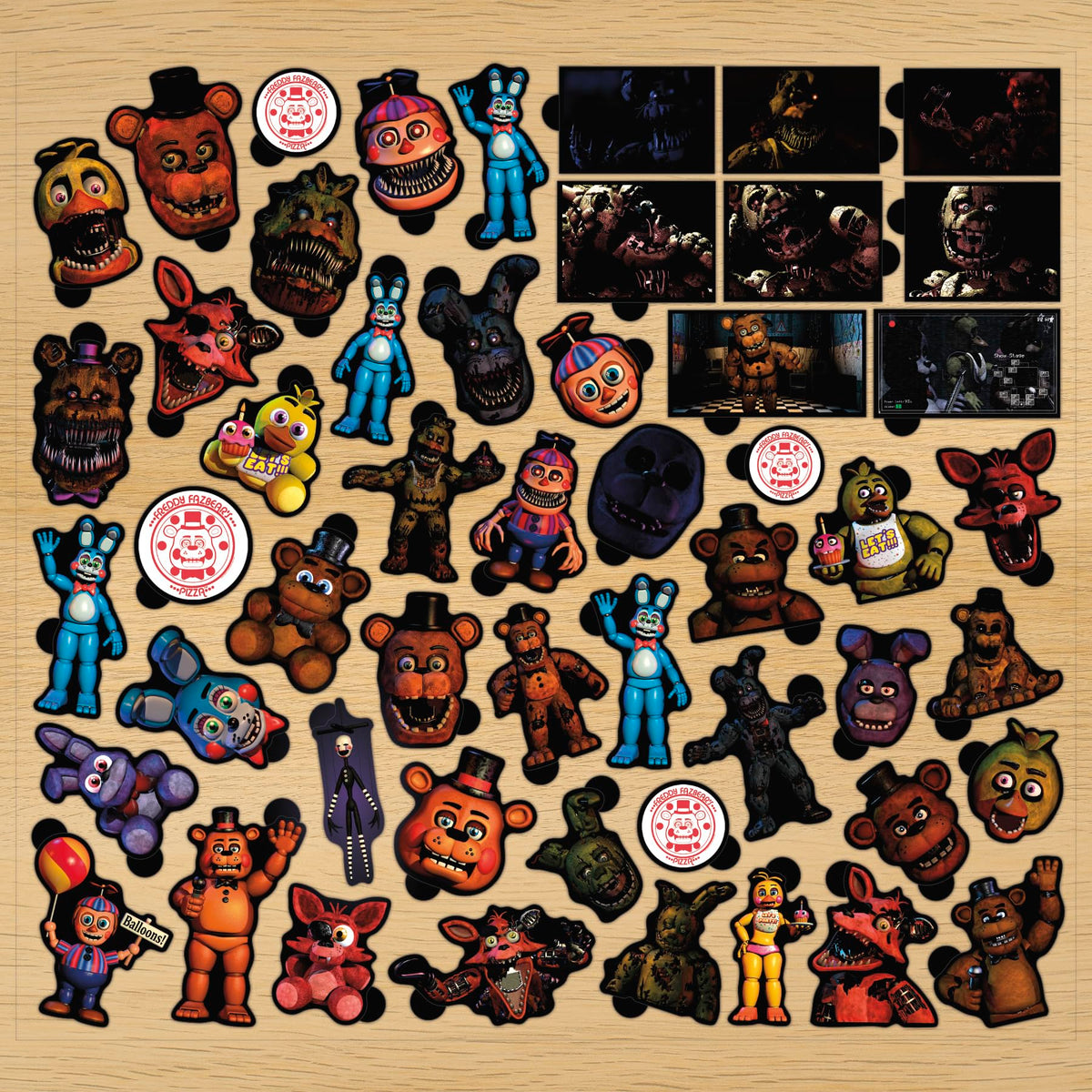 Five Nights at Freddy’s sticker on scrapbook page for theme enhancement.