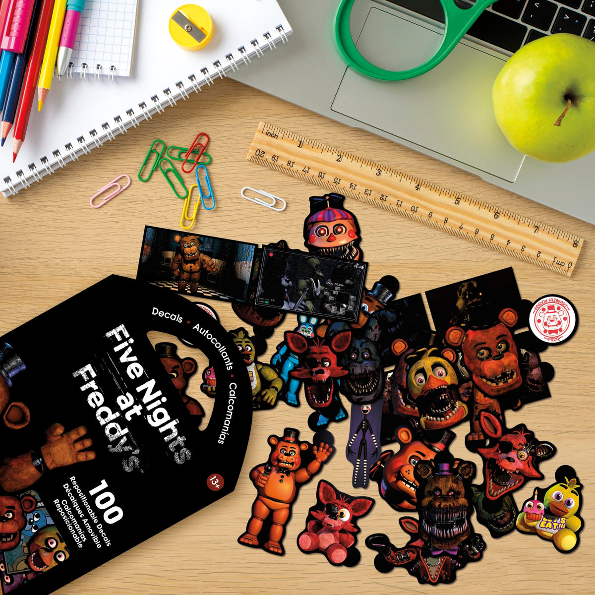 Five Nights at Freddy’s decal on skateboard for edgy customization.