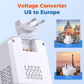 TREVOLTY close-up of Type C and Type G plug heads, adaptable for many countries