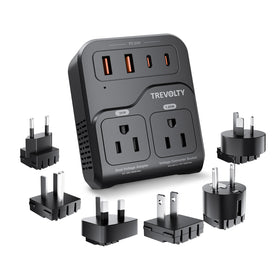 TREVOLTY front view of converter showing ports and indicators for convenient travel power