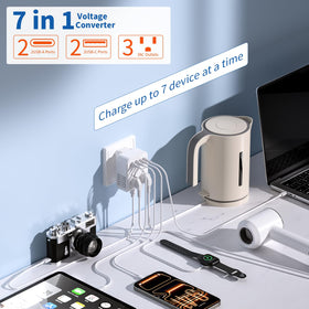 TREVOLTY powering a hair dryer in a European hotel, supports high-watt appliances
