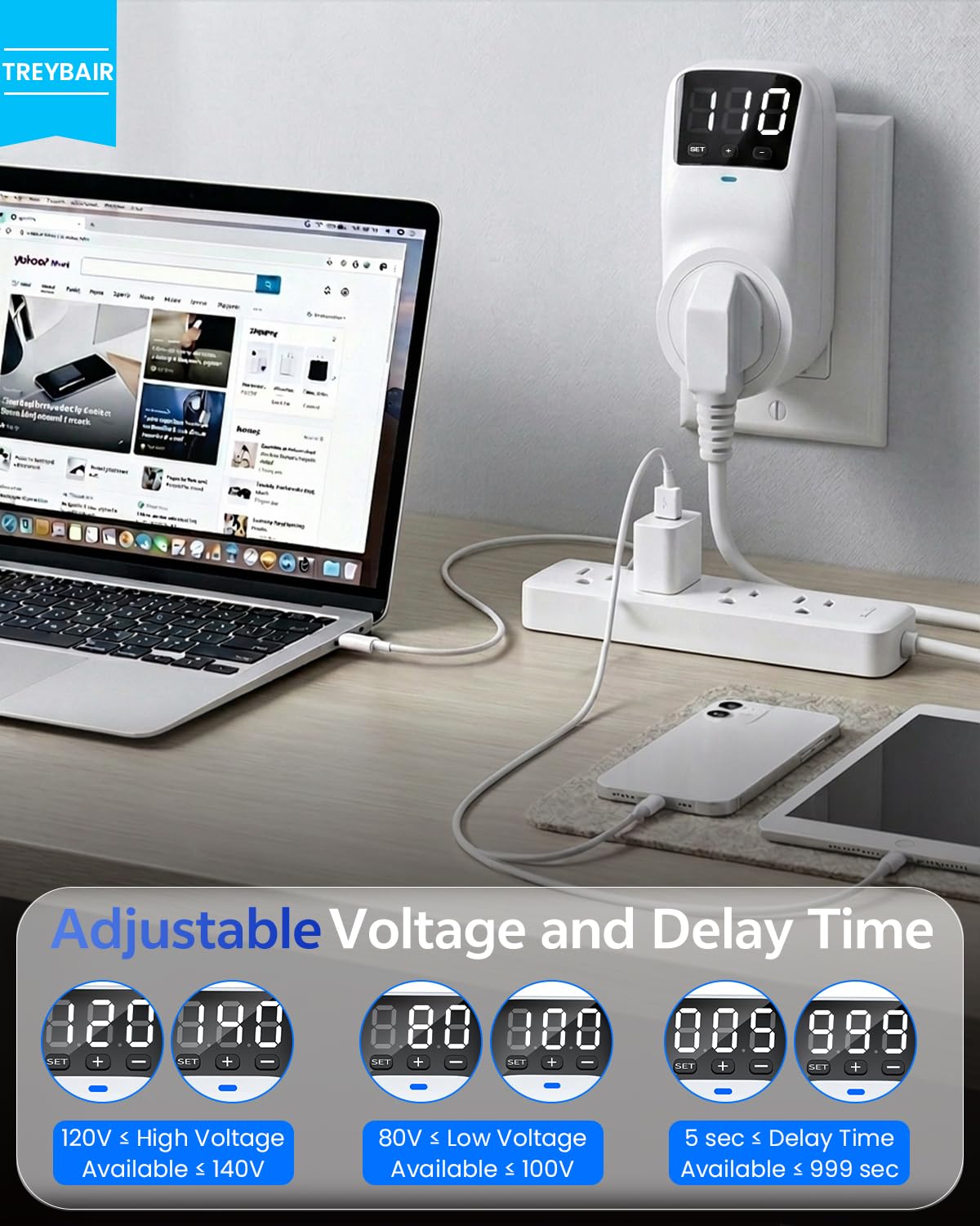 treybair LED display closeup showing live voltage for instant diagnostics