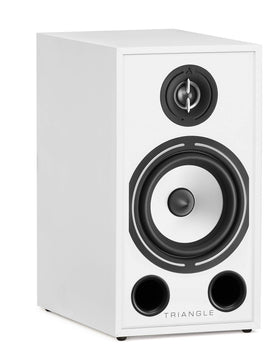 Triangle Borea BR03 side view in white, showcasing slim bookshelf profile.