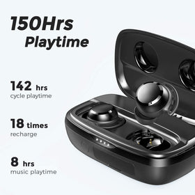Tribit FlyBuds 3 charging case open showing earbuds and extended playtime benefit