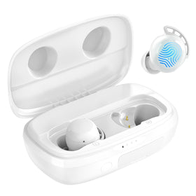 Tribit FlyBuds 3 front packaging showing product and white color, clear product info benefit