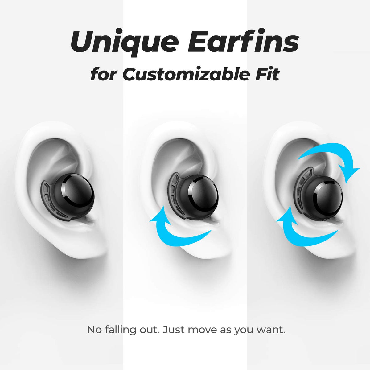 Tribit FlyBuds 3 worn by runner showing IPX8 water resistance and active use benefit
