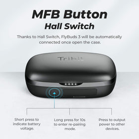 Tribit FlyBuds 3 next to a coin showing compact size and pocketable convenience benefit
