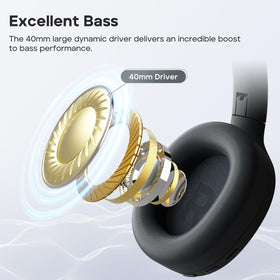 Tribit QuietPlus 81 headband detail showing adjustable fit and soft cushioning