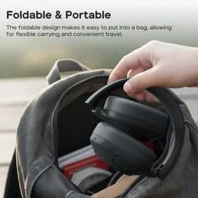 Tribit QuietPlus 81 touch controls demonstrated on earcup for convenient operation
