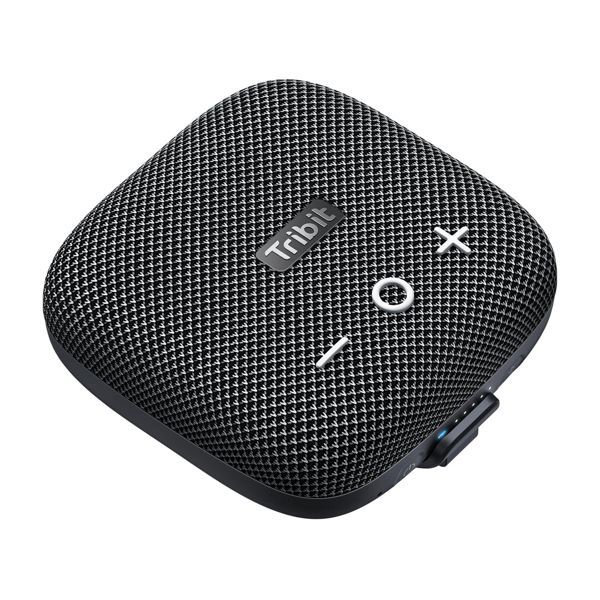 Tribit StormBox Micro 2 front view showing speaker grille and compact design for powerful sound