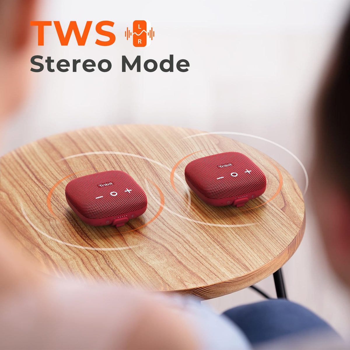 Tribit StormBox Micro 2 label and ports detail showing IP67 protection and charging convenience