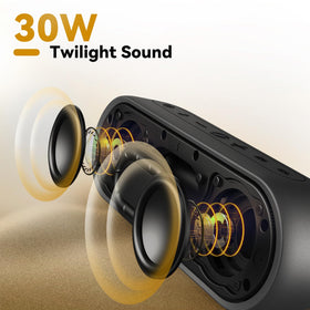 Tribit XSound Plus 2 side-angle, rugged build for outdoor use.