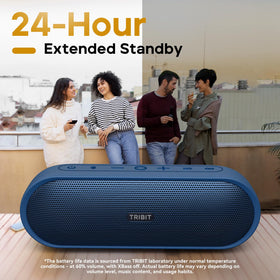 Tribit XSound Plus 2 top view with control panel, easy one-click stereo pairing.