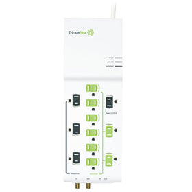 TrickleStar TS1006 close-up of LED indicators and outlets illustrating surge status and master control