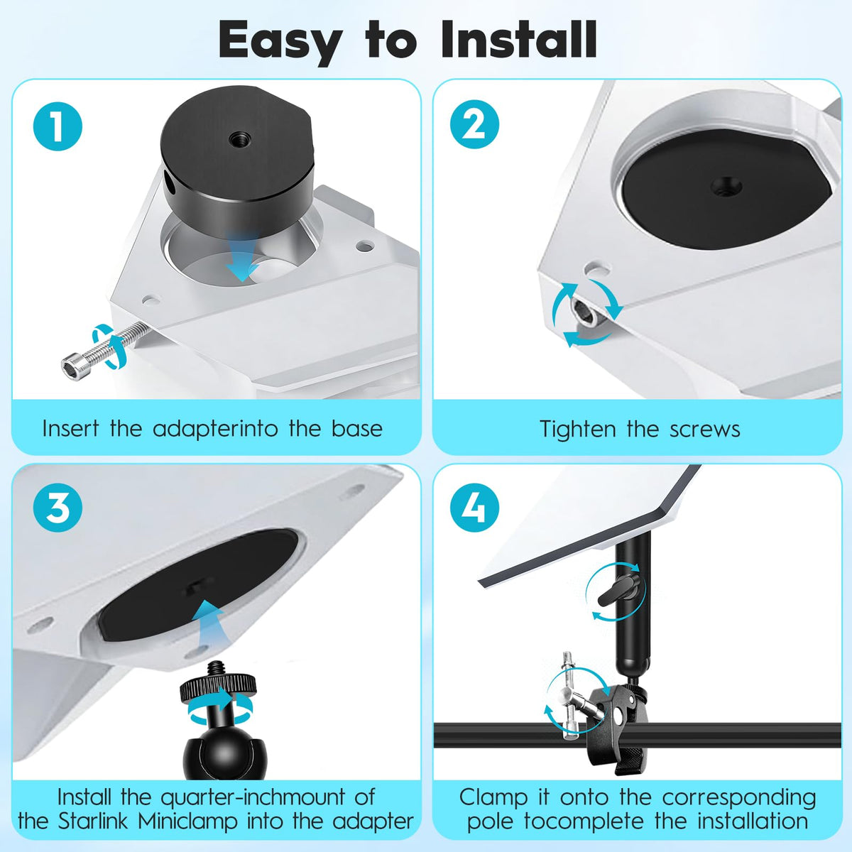 Tridep Starlink Mini Mount 1/4-to-3/8 adapter expands compatibility with tripods.