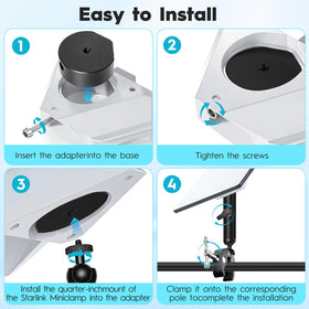 Tridep Starlink Mini Mount 1/4-to-3/8 adapter expands compatibility with tripods.