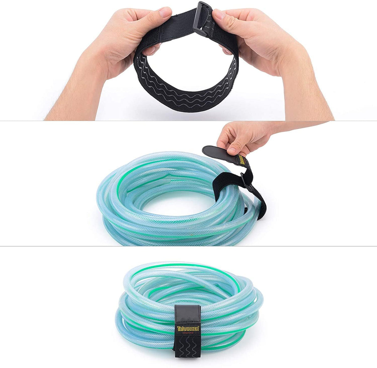 Trilancer bike strap provides secure wrap around handlebars.
