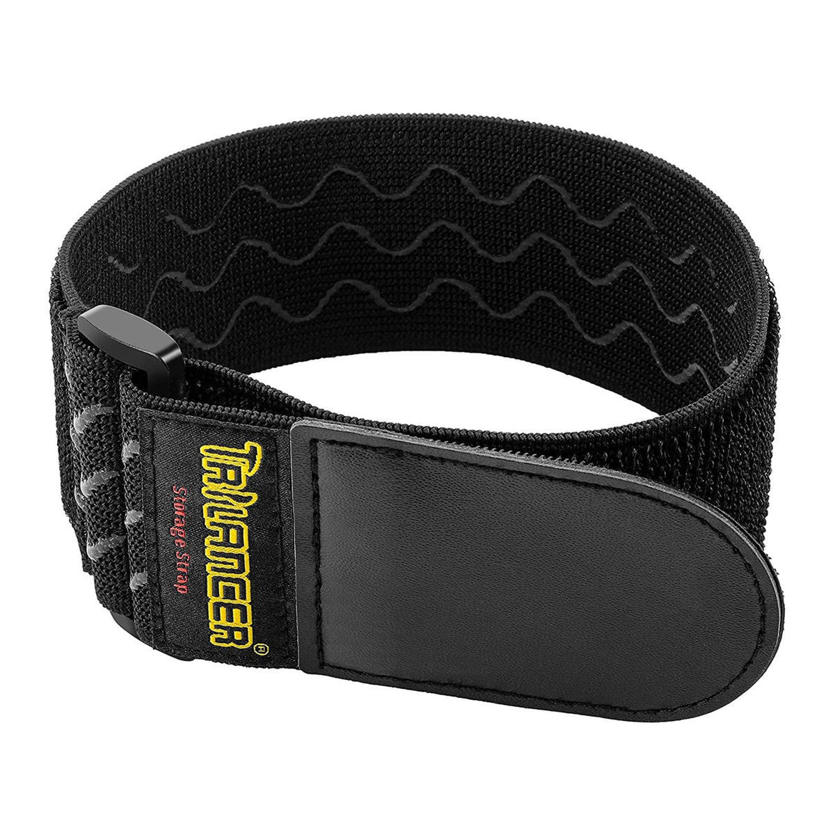 Trilancer elastic cinch strap with anti-slip secures gear securely.