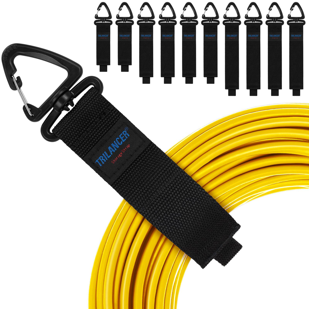 Trilancer heavy-duty strap assembly shows durable organization for cables and hoses.
