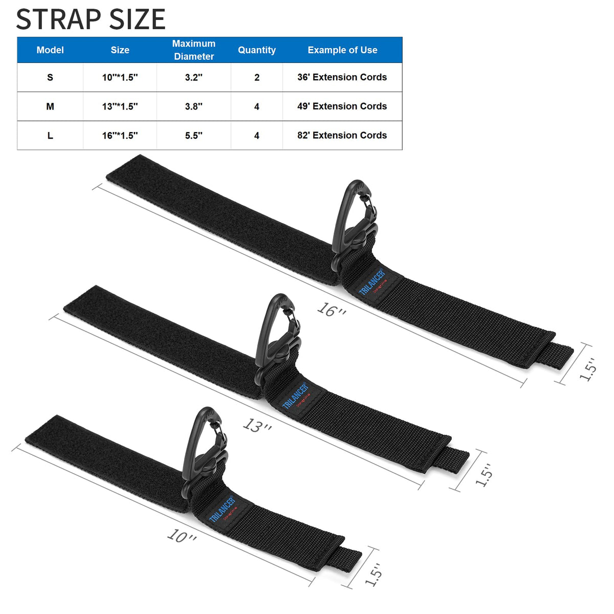 Trilancer hook-and-loop strap closeup highlights adjustable fasteners for quick sizing.