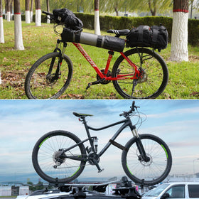 Trilancer straps securing a bike rack demonstrating reliable outdoor hold