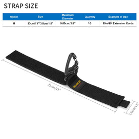 Trilancer wall-mount triangular-buckle strap shown hanging on a wall for organized cables.