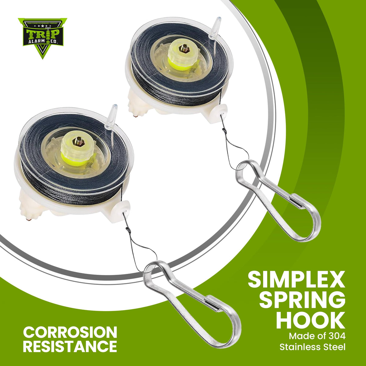 Trip Alarm Co 2-pack keeps extra wire ready for multiple setups.