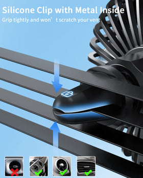 TriPole car fan with 360-degree rotation for precise air direction