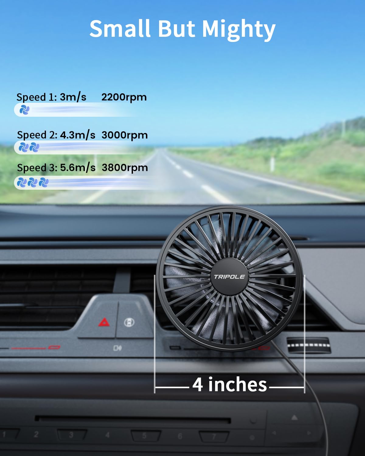 TriPole car fan operates quietly to keep cabin peaceful