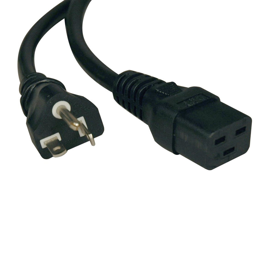 Tripp Lite front connector view showing molded C19 to 5-20P ends and durable construction benefit