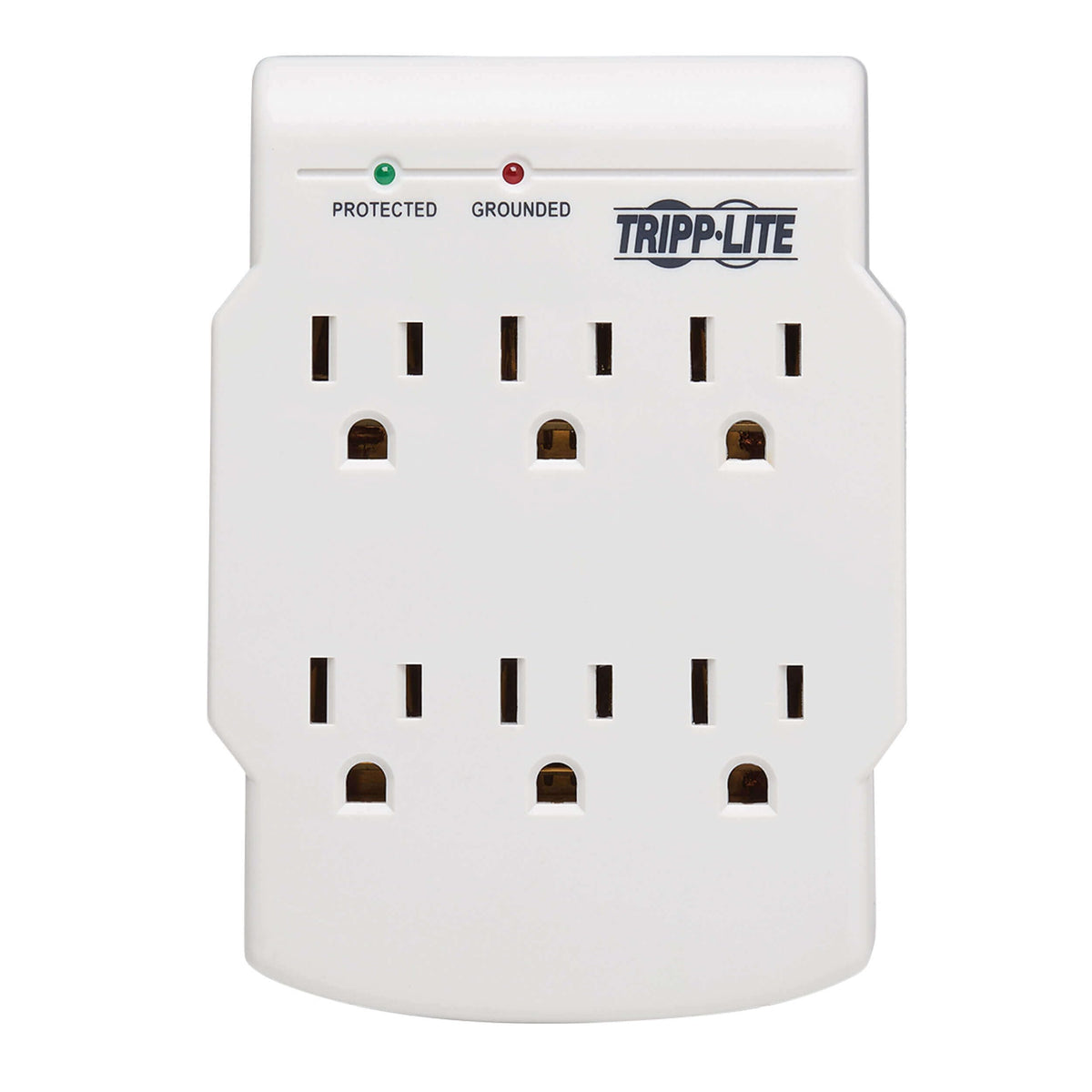TRIPP LITE compact wall-mount surge strip fits on desks and counters.