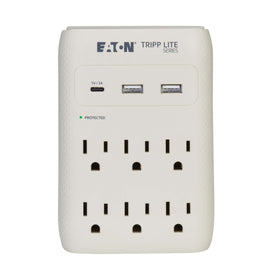 TRIPP LITE SK60C shows six outlets and USB ports in a compact wall unit