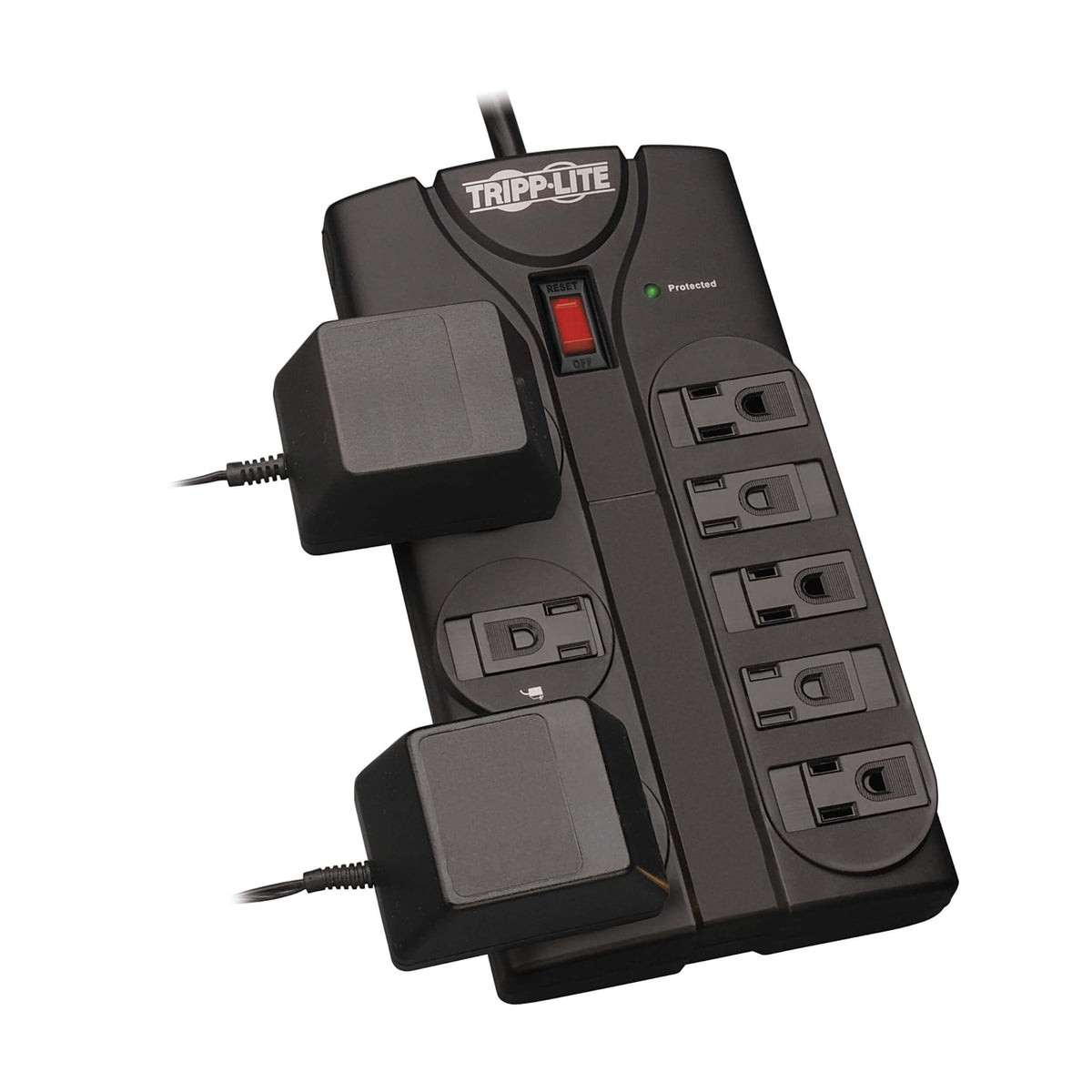 TRIPP LITE right-angle flat plug and cord keeping furniture flush to wall for space saving