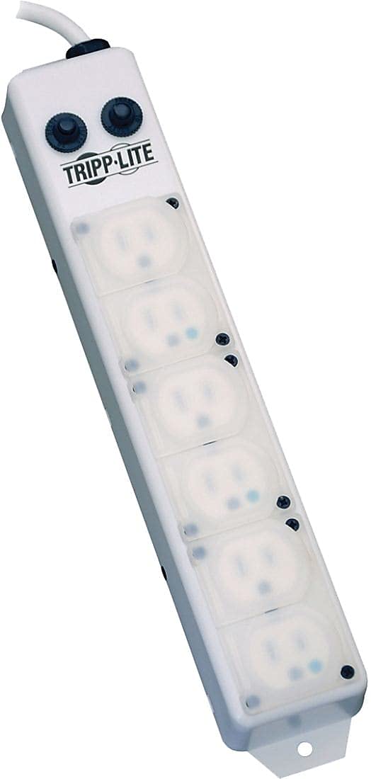 TRIPP LITE front view showing six hospital-grade outlets for reliable equipment power