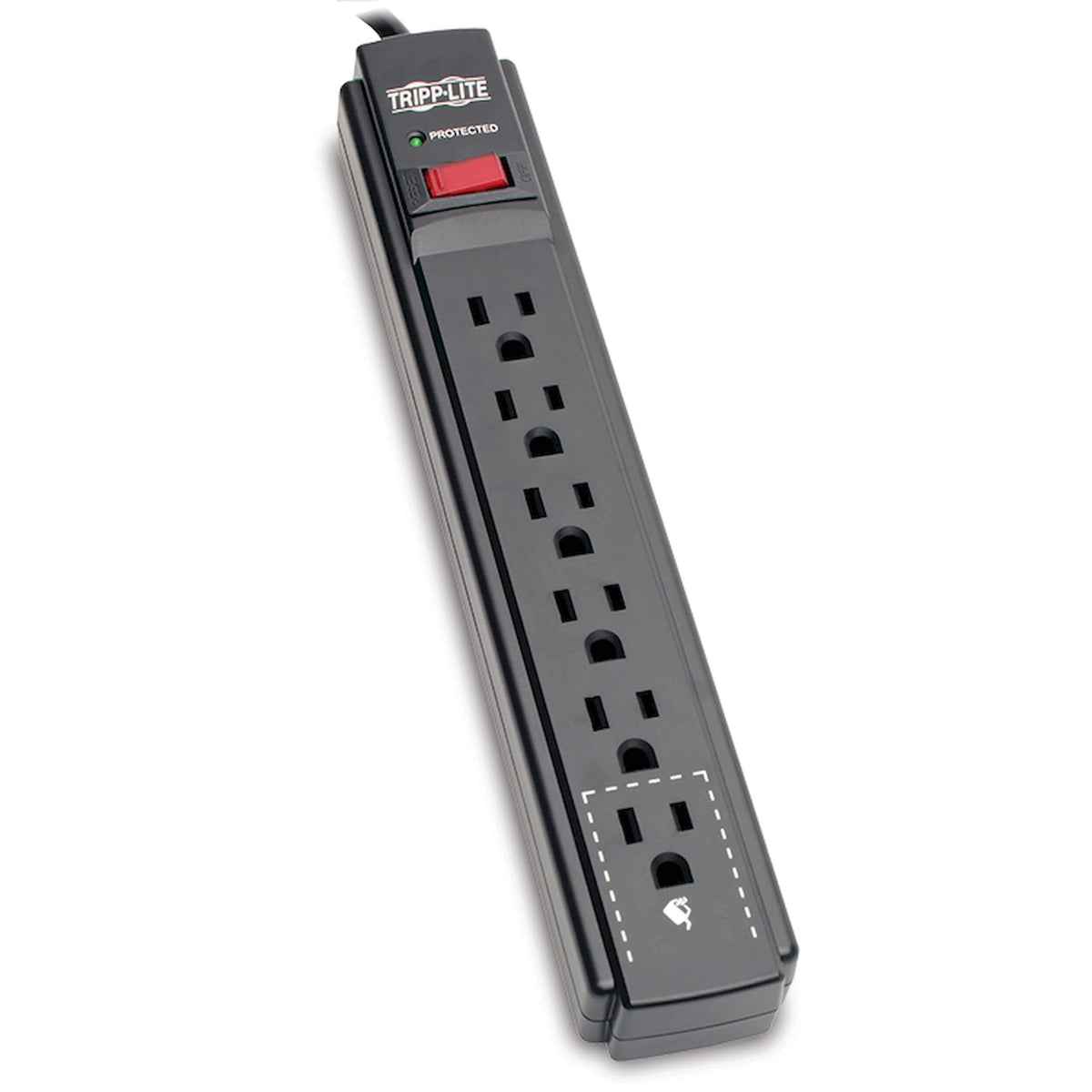 Tripp Lite front view showing six outlets and compact housing for convenient protection