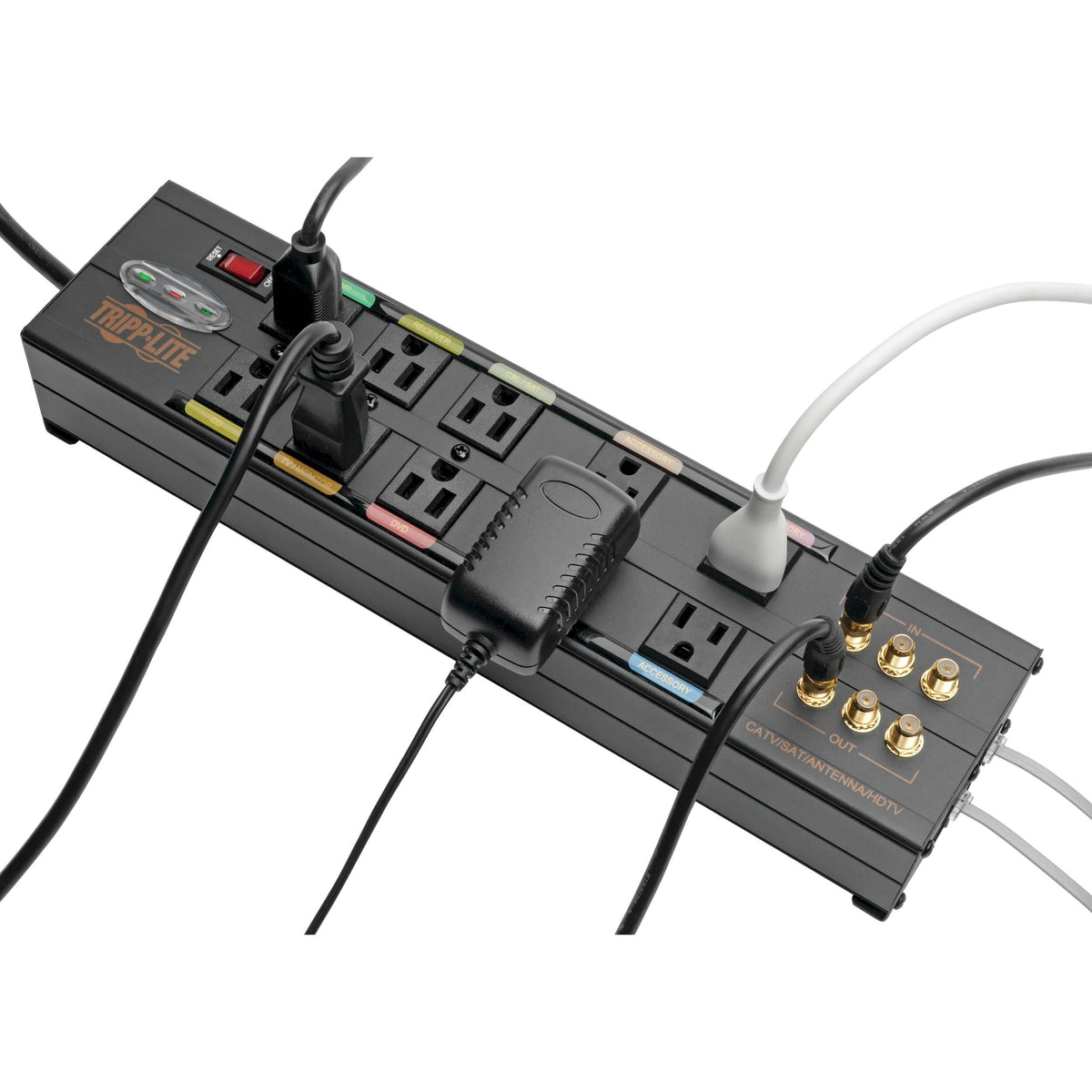 TRIPP LITE HT10DBS isolated filter banks prevent cross-talk between connected devices.