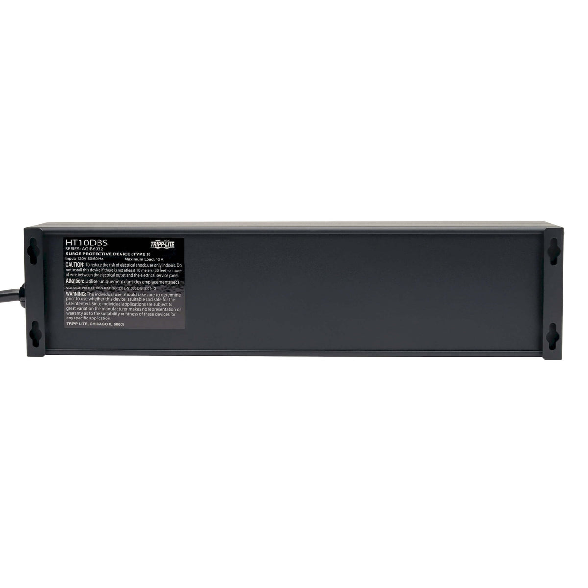 TRIPP LITE HT10DBS right-angle plug keeps furniture flush against walls.