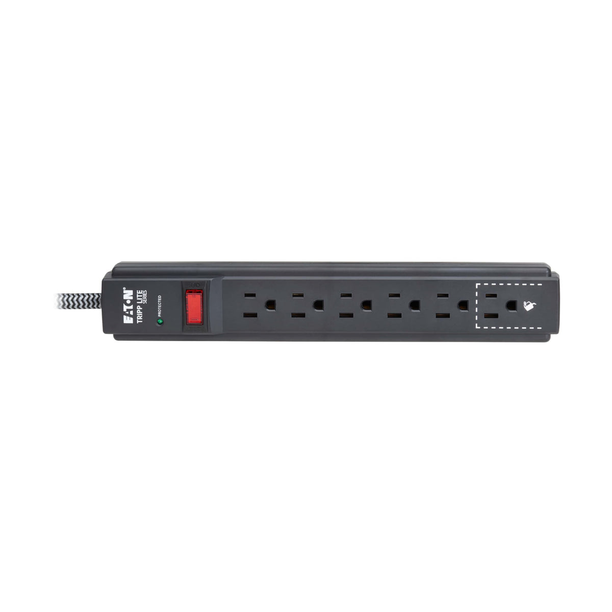 TRIPP LITE power strip in a home office powering computer and peripherals
