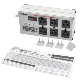 Tripp Lite ISOBAR6 mounted under desk in workspace offering clean, secure power distribution
