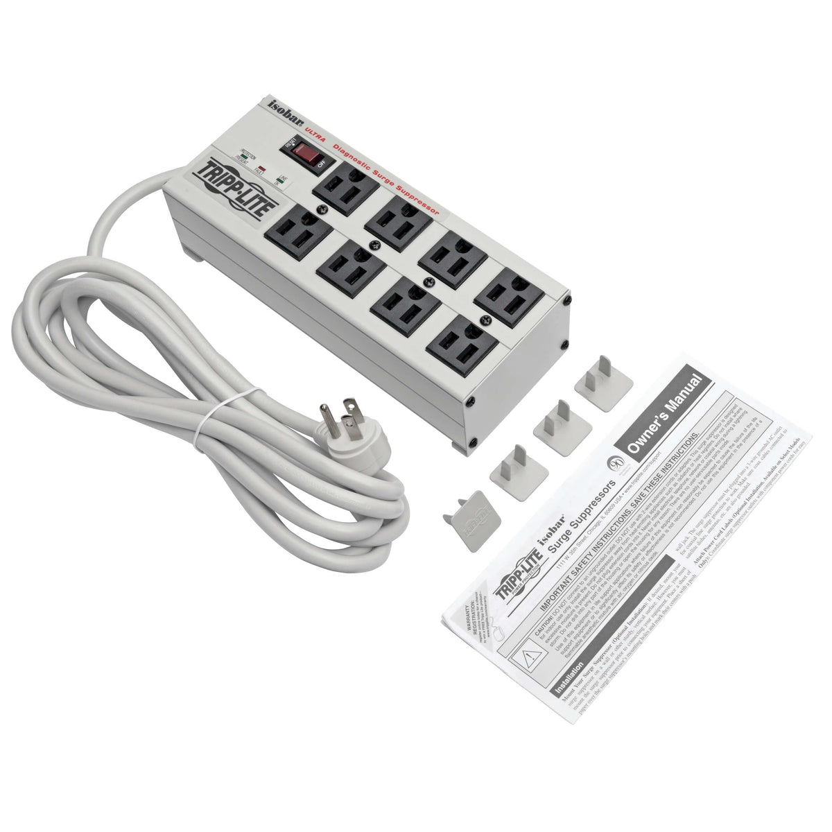 TRIPP LITE Isobar8 Ultra 12ft cord enables flexible under-desk placement.