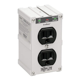 TRIPP LITE front view showing two outlets and compact metal design for durable protection